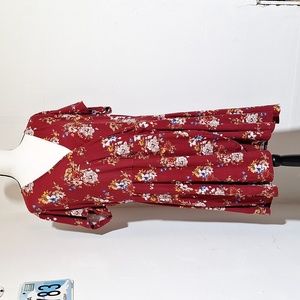 Rue+ Maroon Floral Faux Wrap Dress 3X
